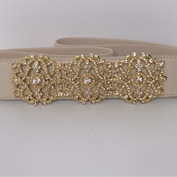 BCBGMAXAZRIA belt Gold Rhinestone Embellished Belt Womens wedding statement - Picture 1 of 6